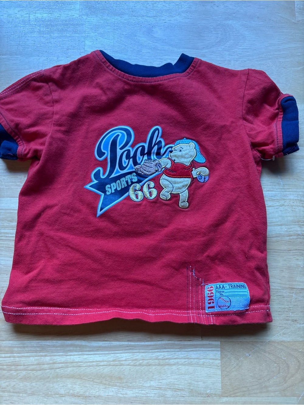 Disney Red Pooh Sports Tee with Navy Trim